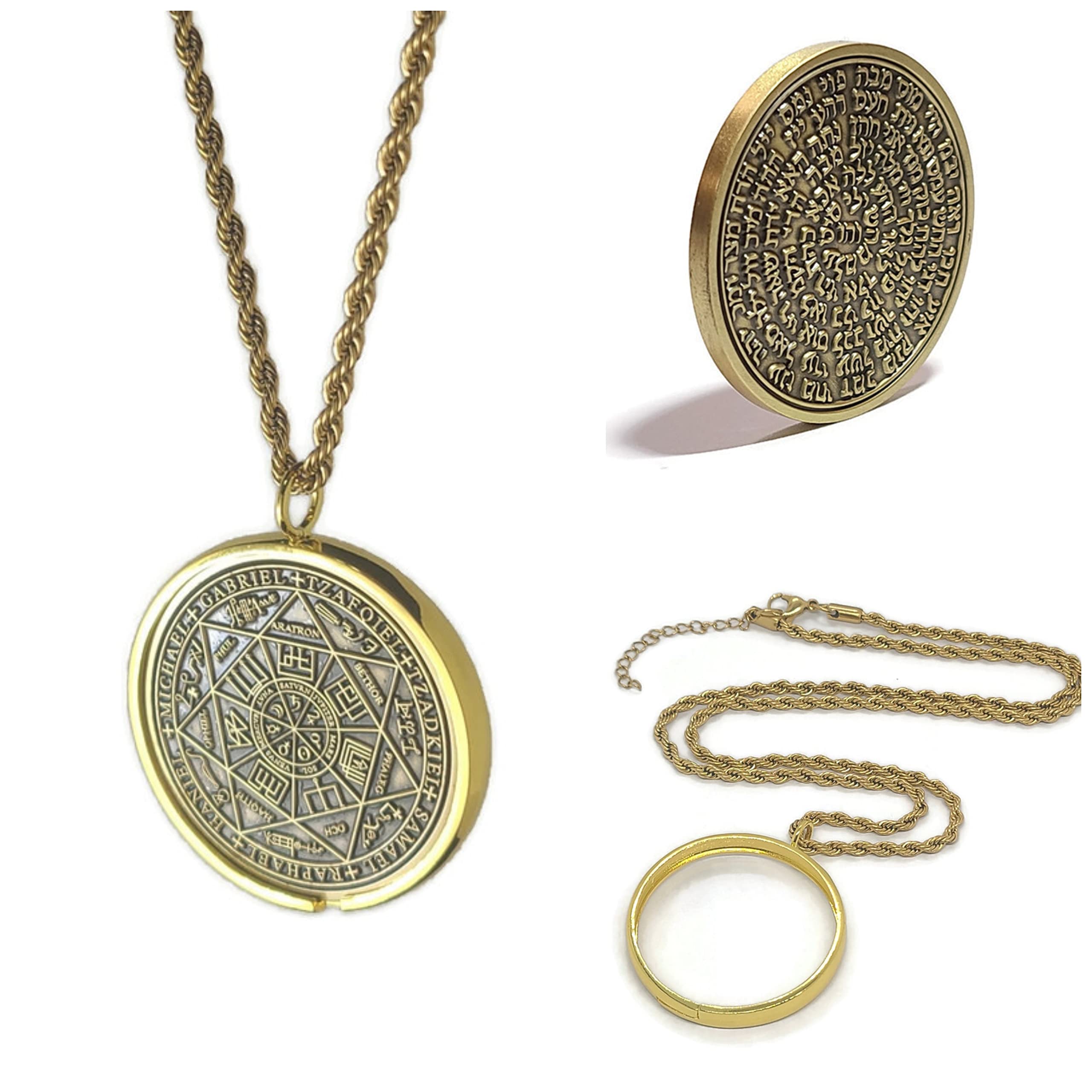 Seal of The Seven Archangels + 72 names of God + 1FitAll King Solomon Coin bezel kabbalah seal talisman Necklace