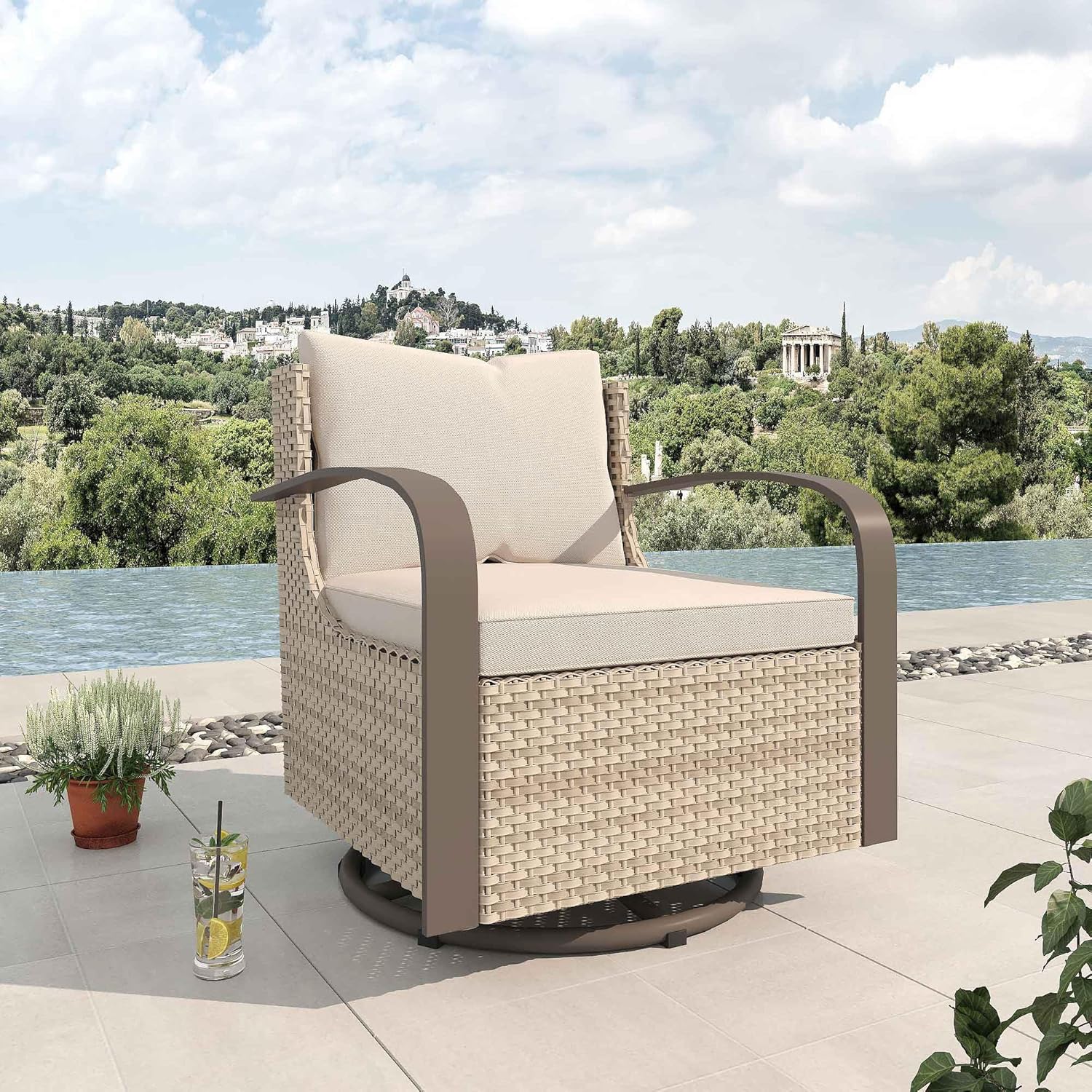 Wicker Patio Chairs, Outdoor Swivel Rocker Chair with Cushions for Porch Backyard Balcony Deck