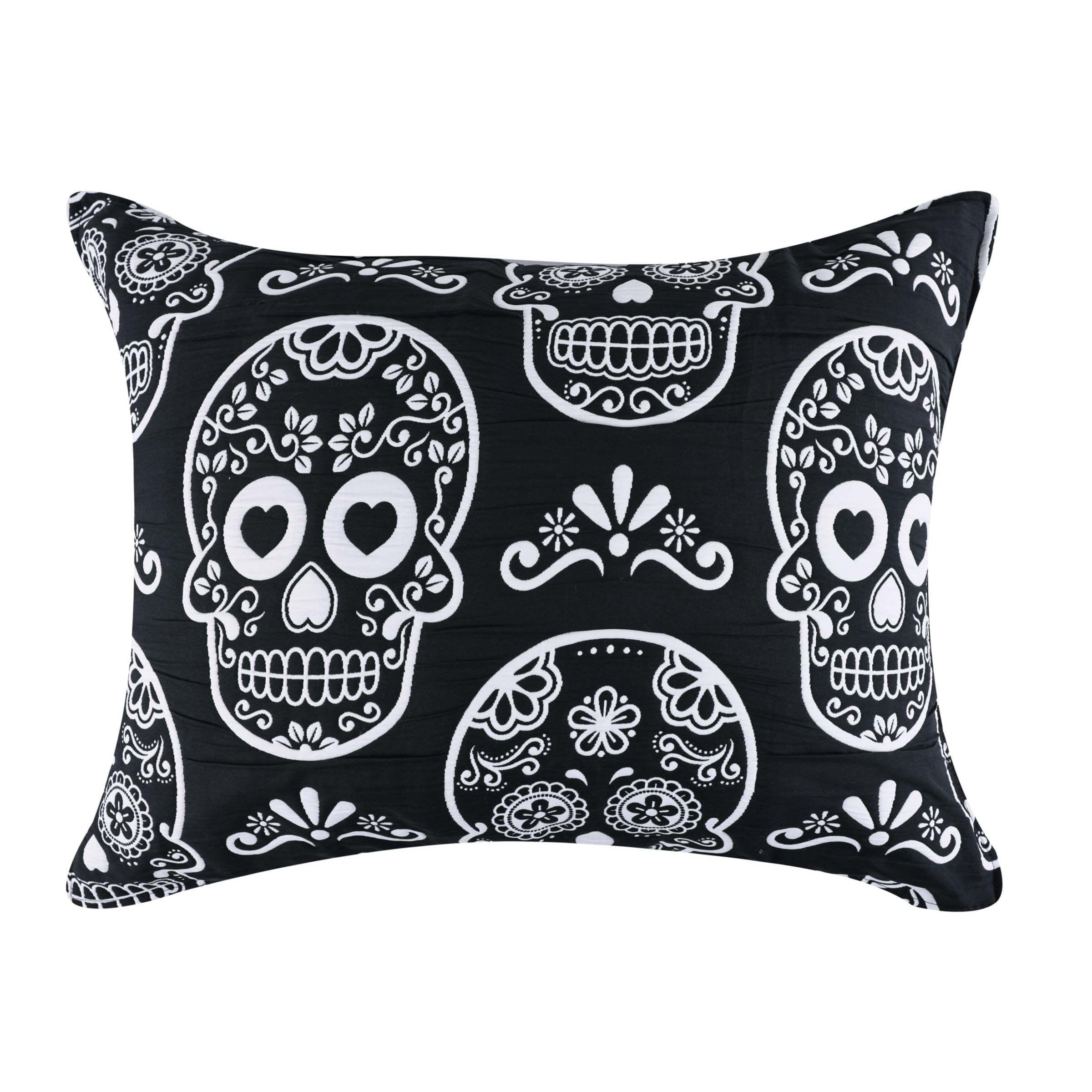 Greenland Home Fashions Novelty Halloween Pillow Sham, Standard, Sugar Skull