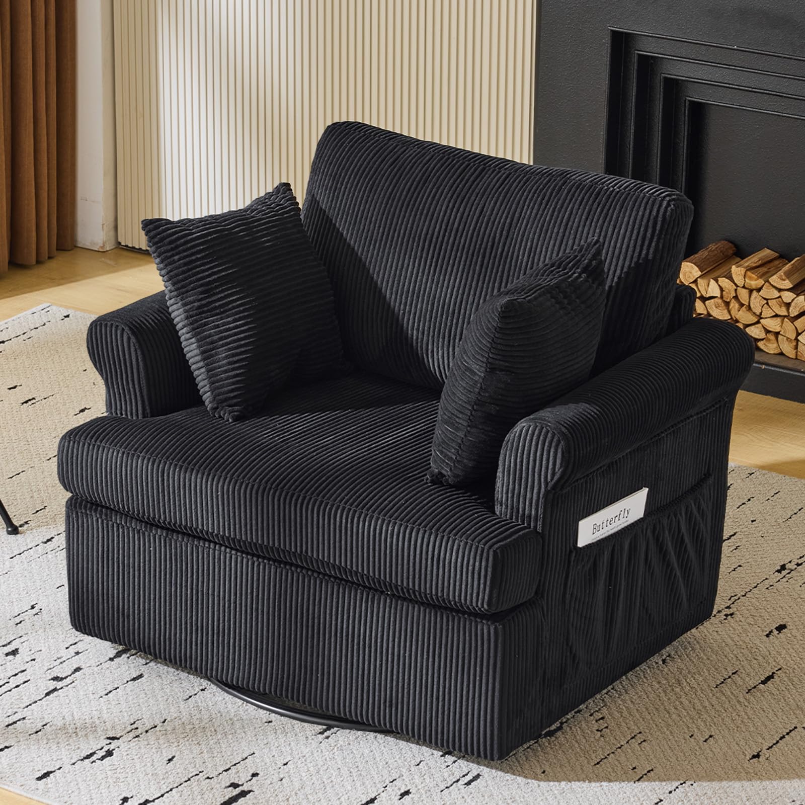 VINGL 39.2" Wide 360° Swivel Accent Armchair with 2 Pillows, Oversized Single Sofa, Chair and a Half with Side Pockets and Wide armrest for Living