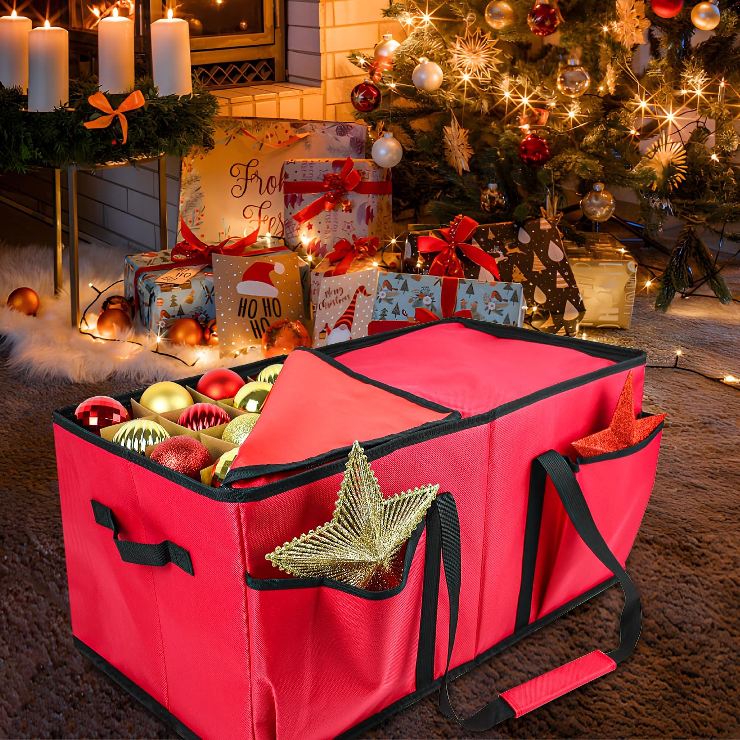 Mu Mianhua Aufbewahrungsbox für Weihnachtskugeln mit Trennwänden, 128 Fächer, Weihnachtsschmuck, Aufbewahrungsbox, 600D Oxford, Weihnachtsdekorationen, Aufbewahrungstasche