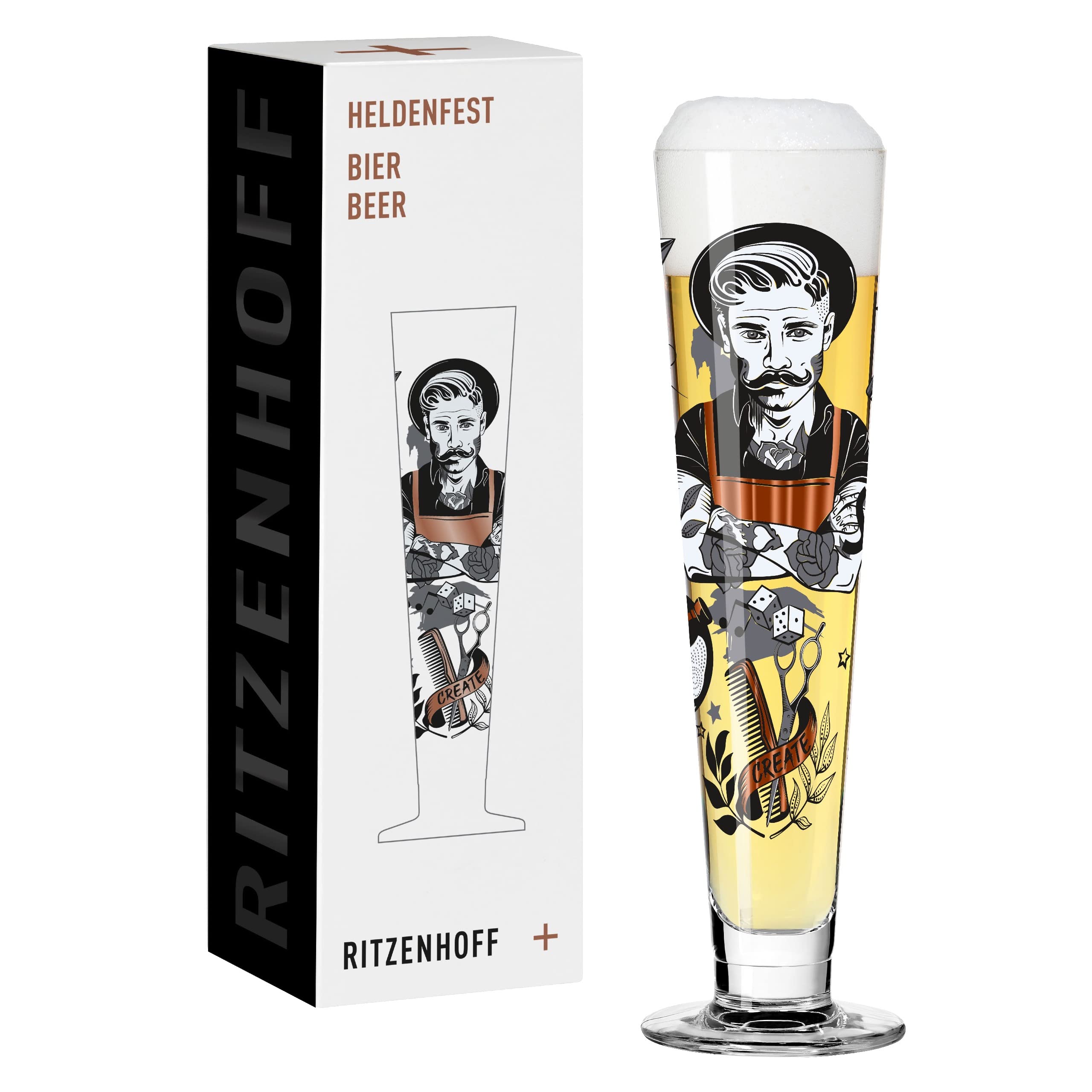 Ritzenhoff 1011009 Beer Glass 330 ml - Series Heldenfest - Motif No. 9 - Barber - Round and Multicoloured - Made in Germany