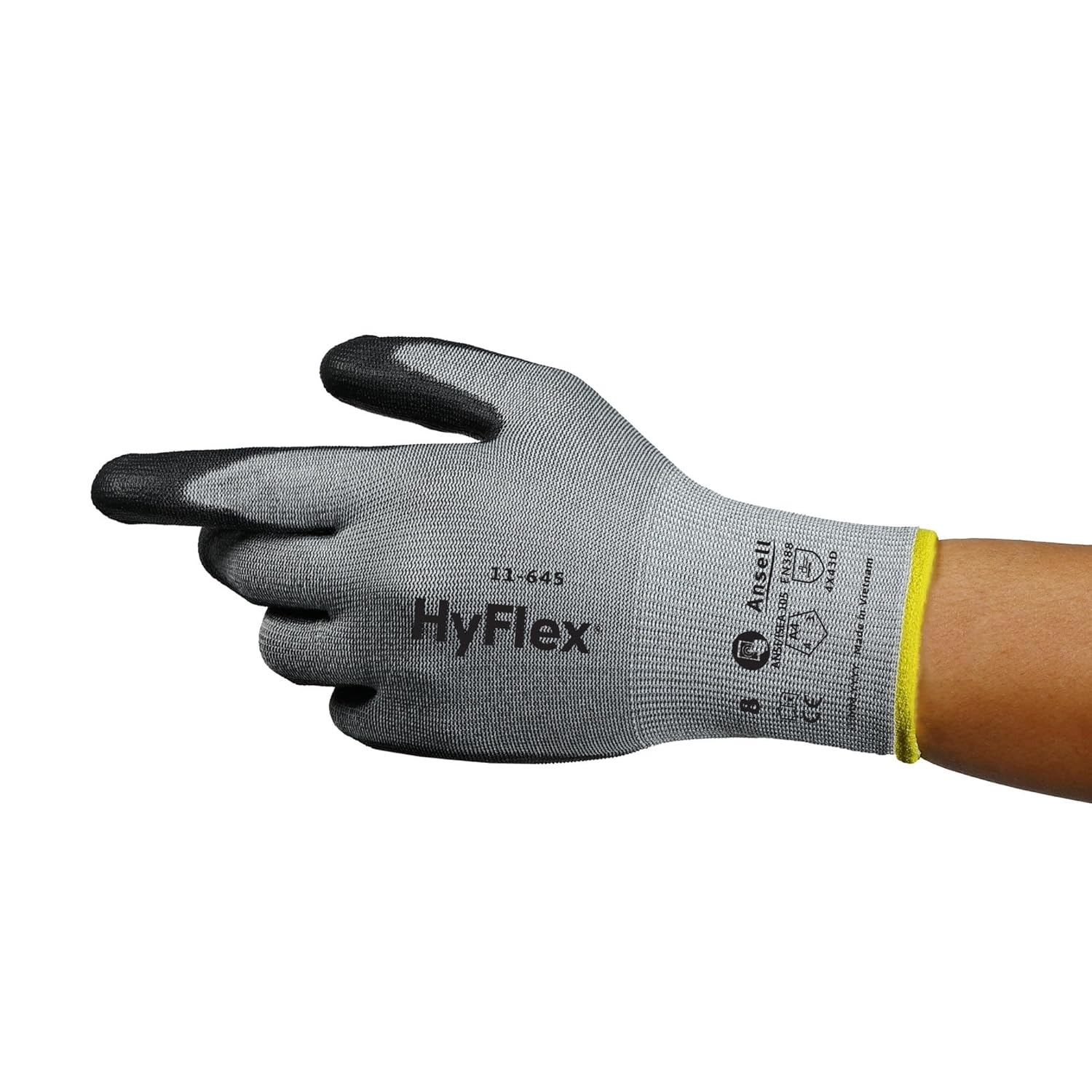 Ansell HyFlex 11-645 Polyurethane Cut Resistant Protective Mechanical Safety Gloves, Lightweight Touchscreen Compatible, 3X-Large (Size 12) Grey (144 Pairs)