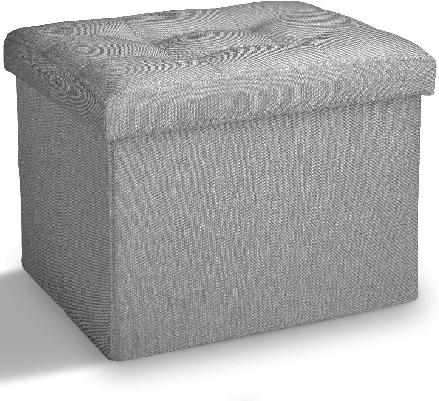 LINMAGCO Small Storage Ottoman Stool Foot Rest Stool Under Desk Stool Short Folding Ottoman Linen Cloth Light Gray 17X13X13IN