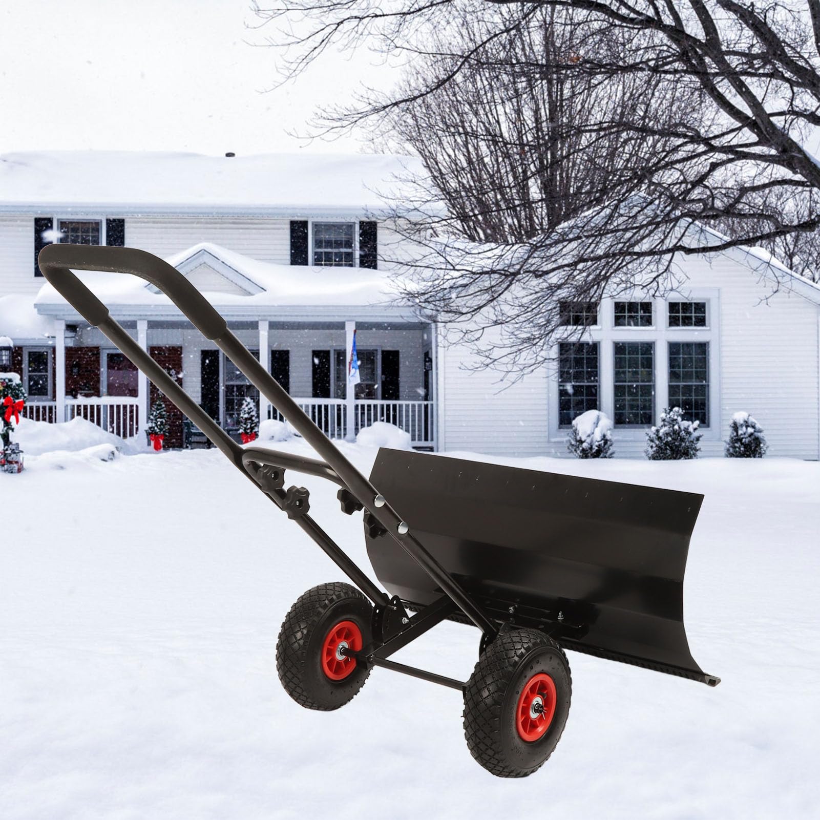 Pala Quitanieves de Metal, Empujador de Nieve Ajustable de 30 Pulgadas con Ruedas, Herramienta Eficiente para Pasarelas y Entradas, Construcción de Acero