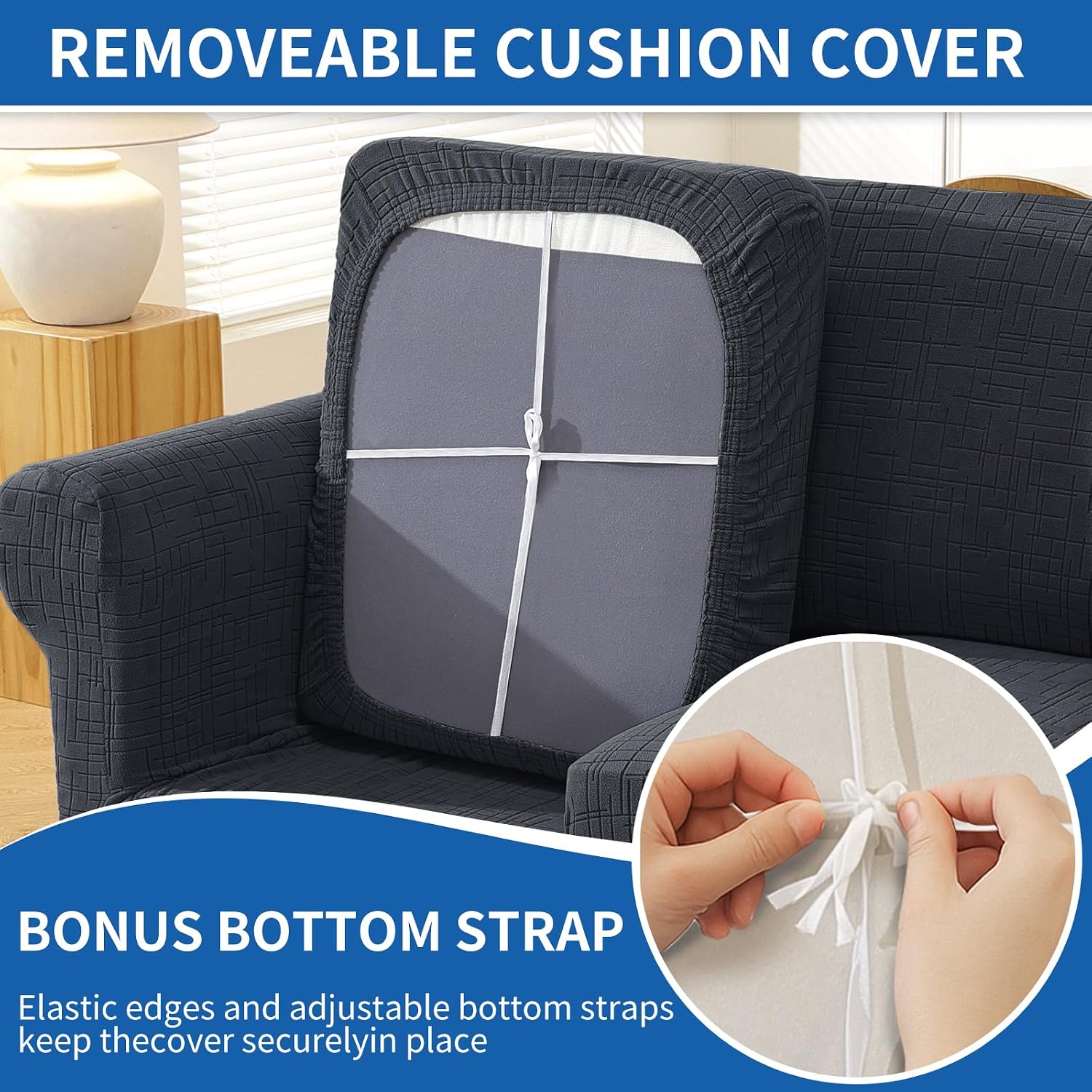 CYCMCAO 4 Piece Stretch Sofa Covers for 3 Cushion Couch, Non Slip Couch Covers for Sofa, Sofa Covers for Pets Washable, Couch Covers for Dogs,Kids (Charcoal Gray), 71"-91" (3 Cushion Sofa)