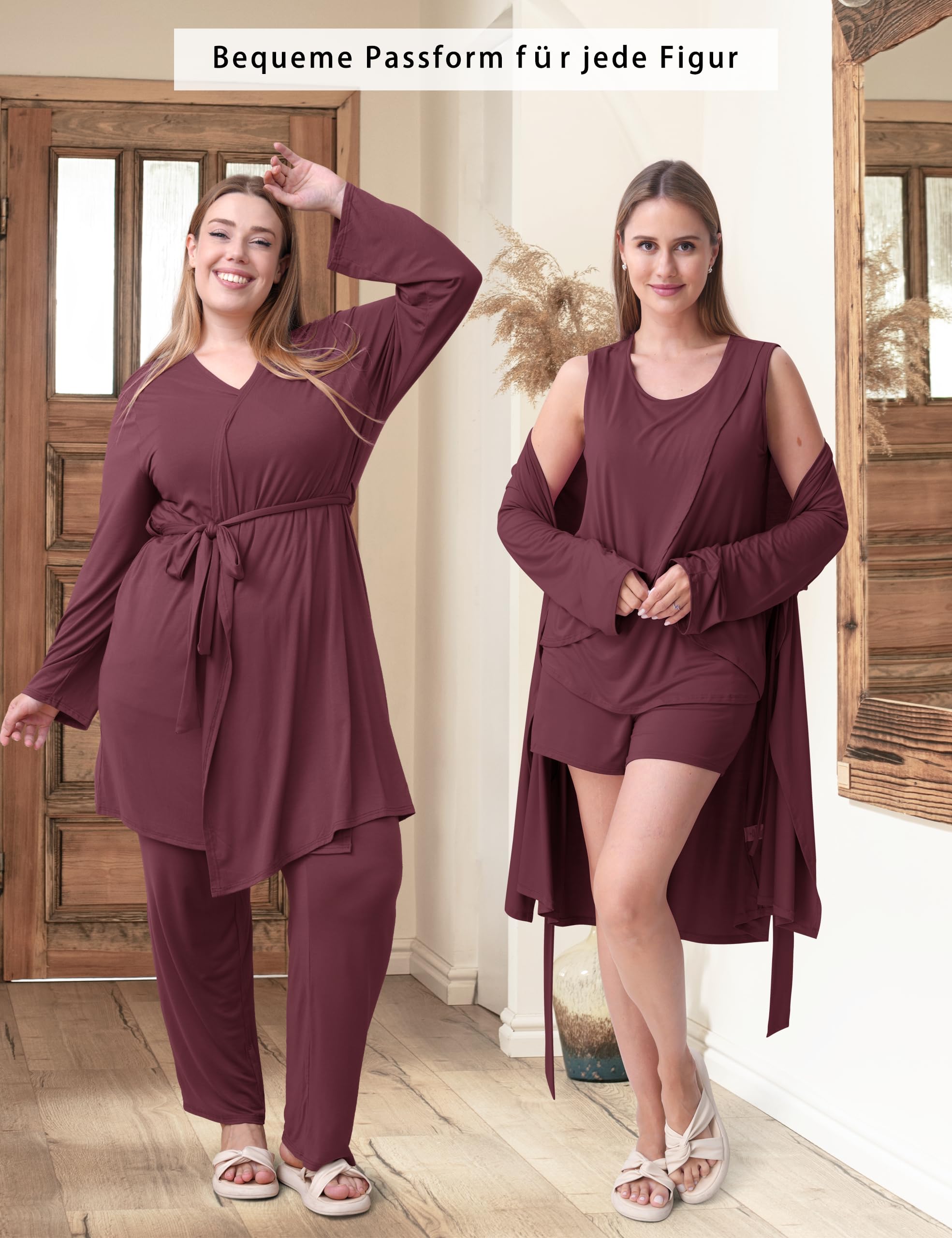 SUNNYBUY 4-teiliges Umstands Stillpyjama Set mit Kimono, unsichtbares Stillen, für Zuhause & Freizeit, Schwangerschaft & Stillzeit