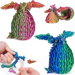 2 Pcs 3D Printed Dragon with Wings, 3D Dragon Egg Fidget Toy, 3D Printing Toys for Kids & Adults, Unique DExecutive Desk Toys for Home Office Decor (Purple & Green)