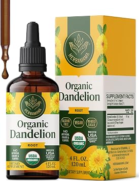 HERBAMAMA USDA Organic Dandelion Root Extract - Liver Support - 4 oz