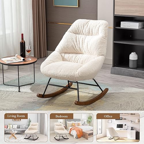 Miniatura 8 de Silla mecedora tapizada capitonada para guardería de bebé sillón moderno con respaldo alto para sala de estar dormitorio oficina beige caramelo