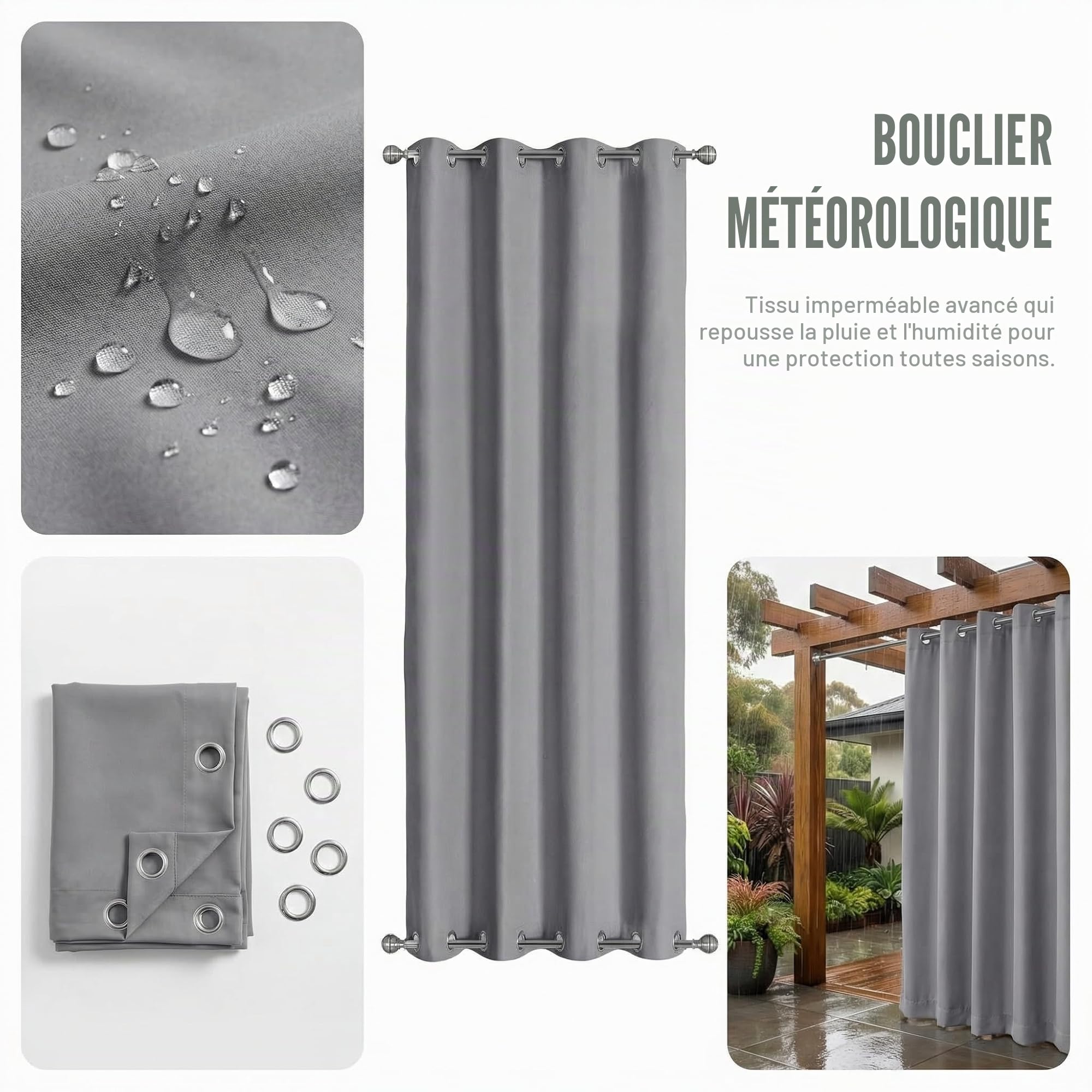 LiveGo Rideaux d'extérieur Imperméables avec Œillets (Haut et Bas), 2 Panneaux Occultants Anti-UV et Coupe-Vent pour Terrasse, Pergola, Jardin, Véranda, Balcon