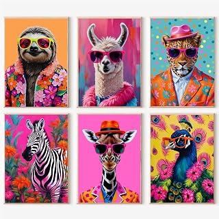 cupmod 6 Packs Colorful Animal Paint by Numbers Kit for Adults,DIY Watercolor Oil Painting by Numbers Kit,Easy Acrylic Adults Paint by Numbers Kit for Home Wall Decor 9.8x13.8inch