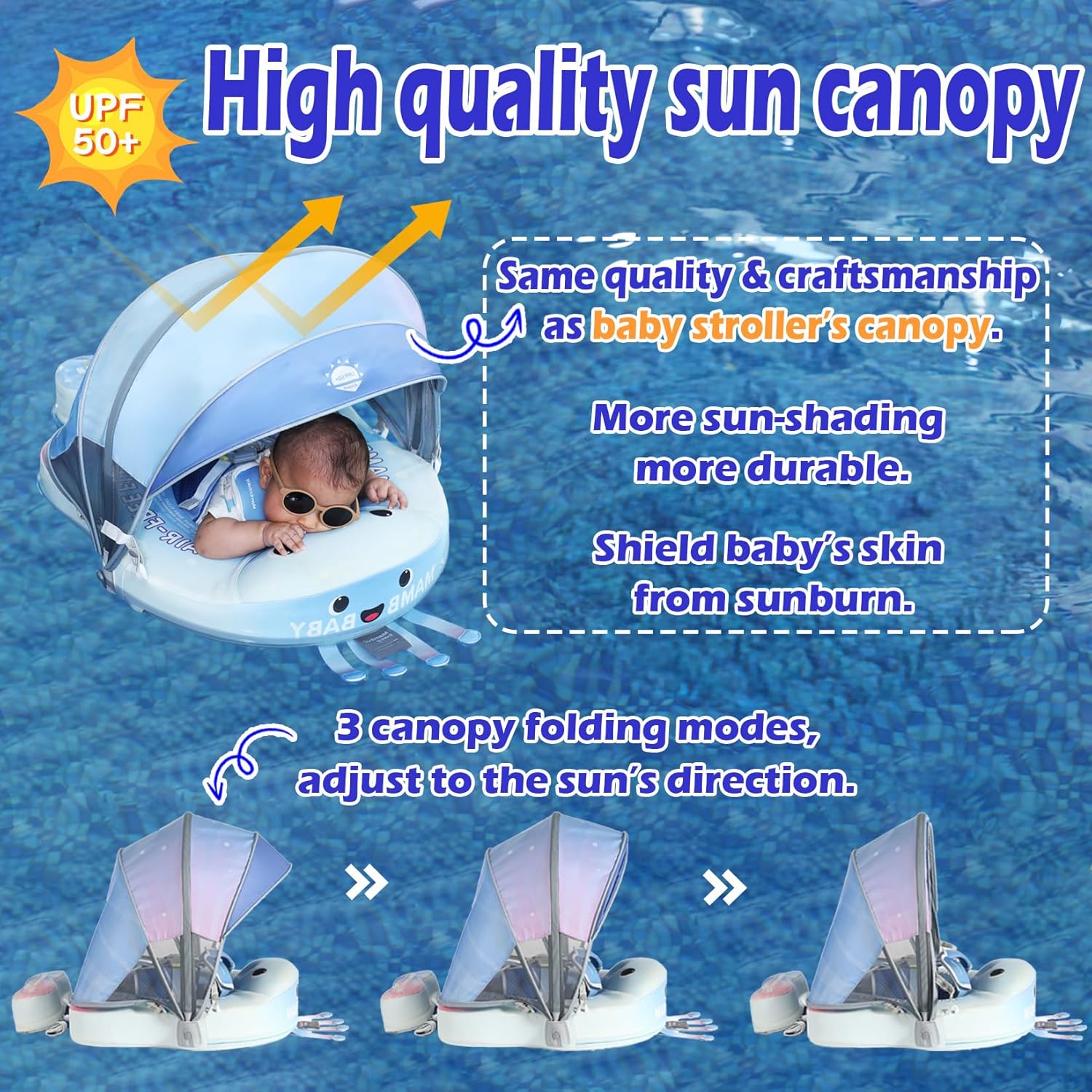 Mambobaby Float with Canopy Size Improved Non Inflatable Infant Pool Float Smart Mambo Float Swim Trainer Add Tail Swim Float Mambo Baby Float Solid Air Free Water Waist Swimming Ring