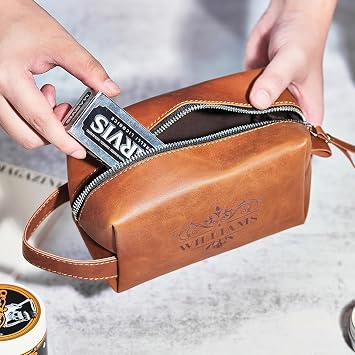 Personalized Men's Leather Toiletry Bag, Customized Name Portable Kit, Unique Custom PU Leather Storage Bag, Personalized Gifts for Fathers Day Wedding Gift for Groomsmen Dad Best Man Husband