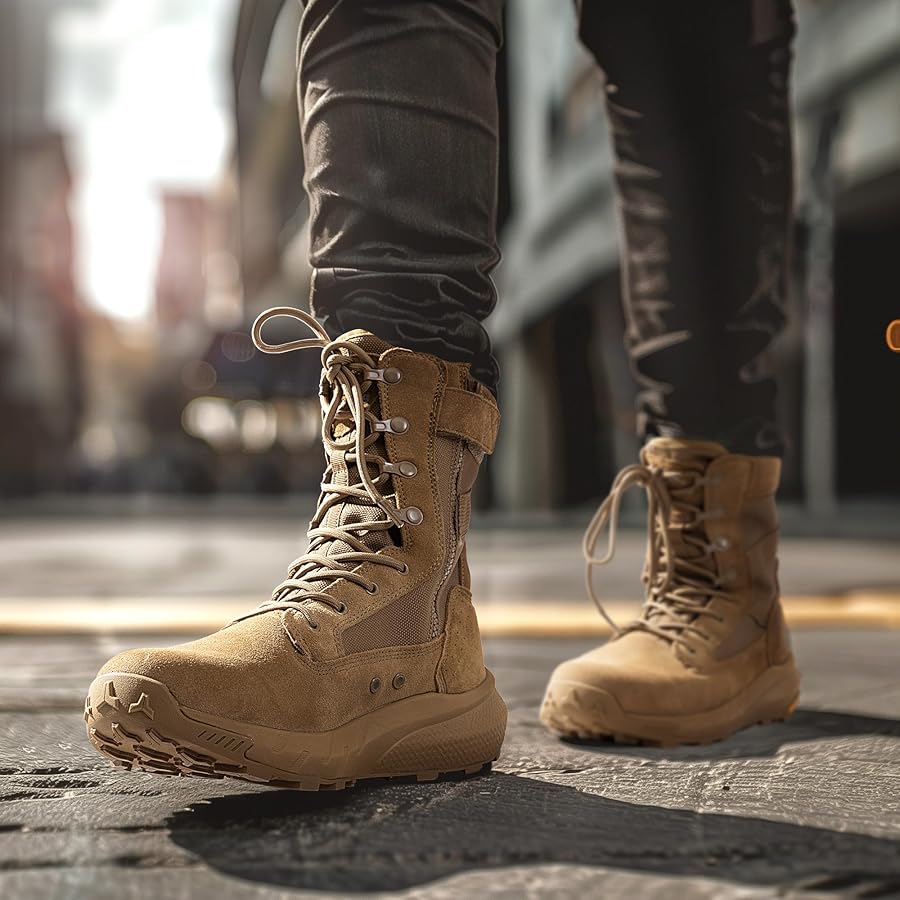 NORTIV 8 Men's Breathable Tactical Military Work Boots Side Zipper