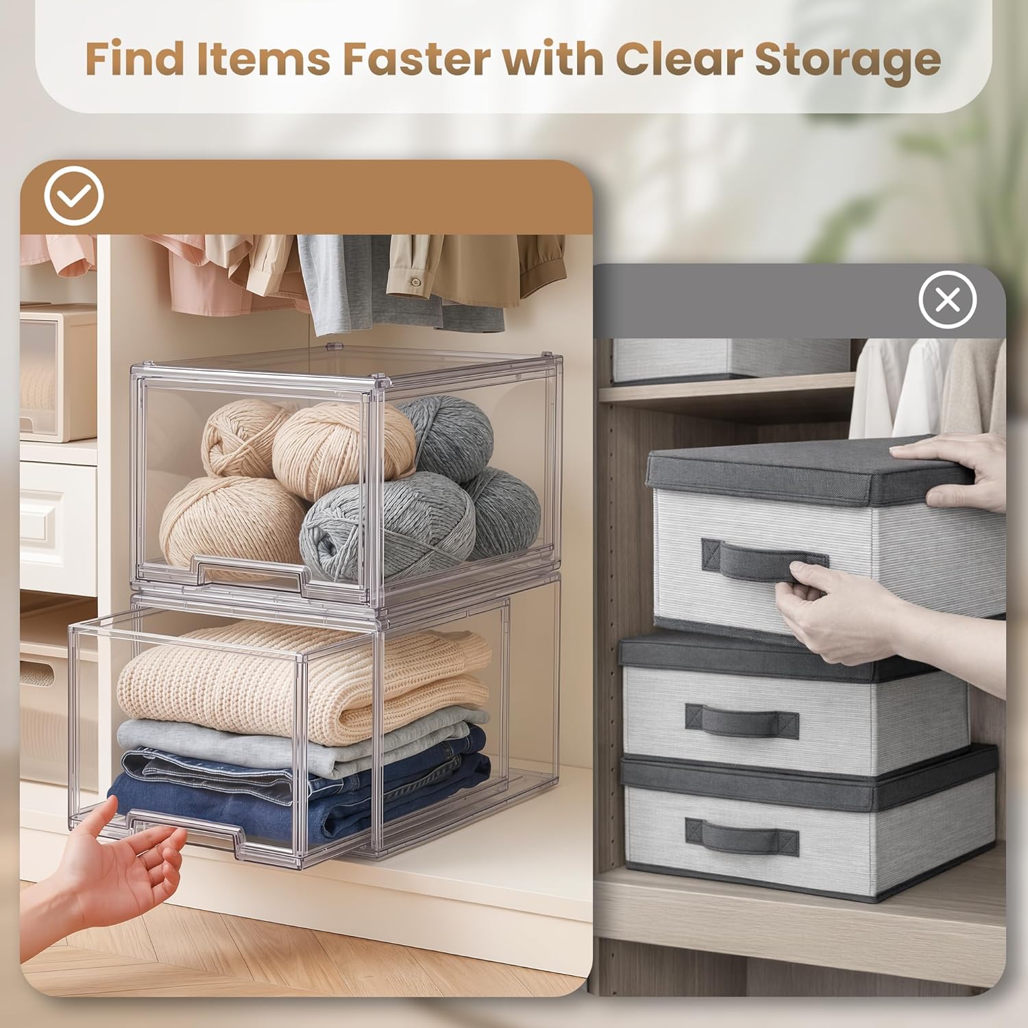Large Clear Stackable Storage Drawers, 1 Pack Acrylic Organizer Bins for Closet, Bathroom, Kitchen, Pantry, Under Sink, Office, Laundry, Vanity, and Toy Organization, Durable Plastic, Smooth Pull-Out