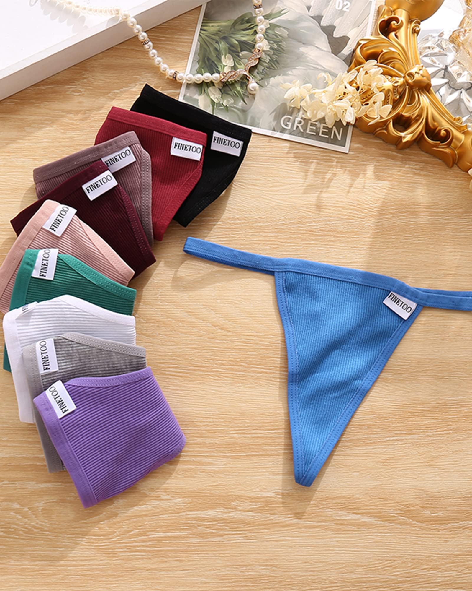 FINETOO Lot de 10 Strings G - en Coton - sous-vêtements pour Femme - Taille Basse - Stretch - Dos en T - String Sexy - Tailles S à XL