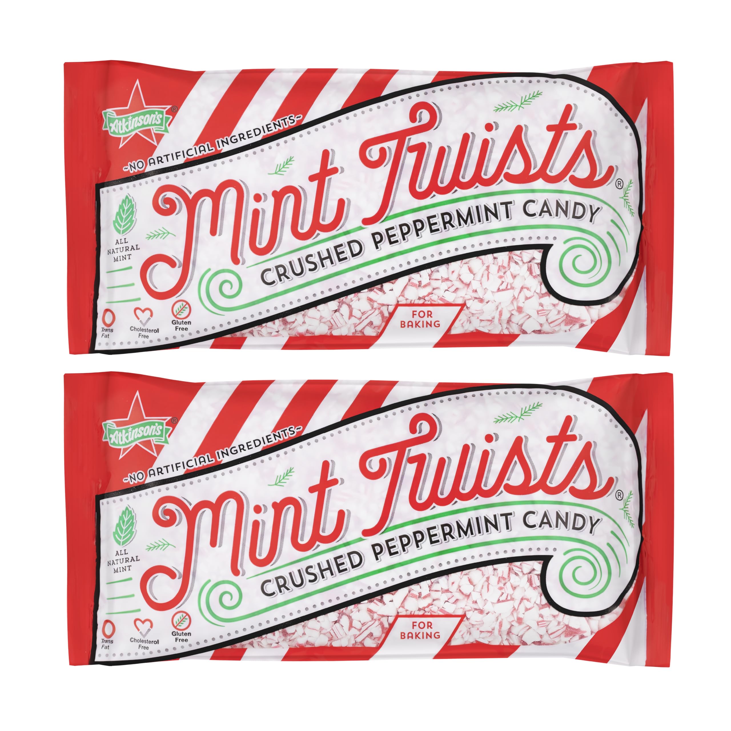 Atkinson's Mint Twists Crushed Peppermint Candy for Baking 8 Ounces (2 Bags 16 oz)
