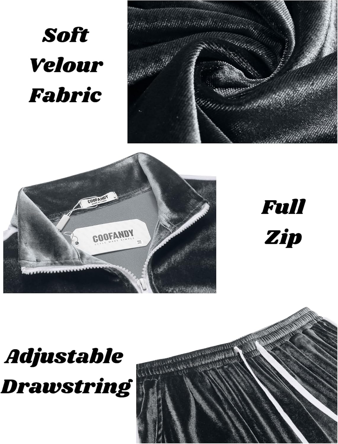 COOFANDY Mens Tracksuit 2 Piece Set Velour Sweatsuit Jogging Suits Full Zip Jacket Pants Outfits - Image 5