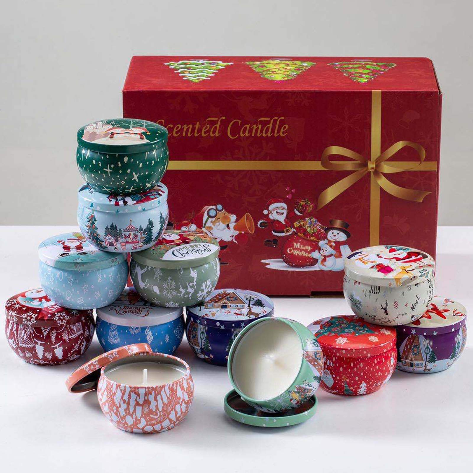 Set de las velas con aroma 12, set, puro natural de soja lata de soja cera velas de aromaterapia mujeres día de la madre cumpleaños decoración navideña
