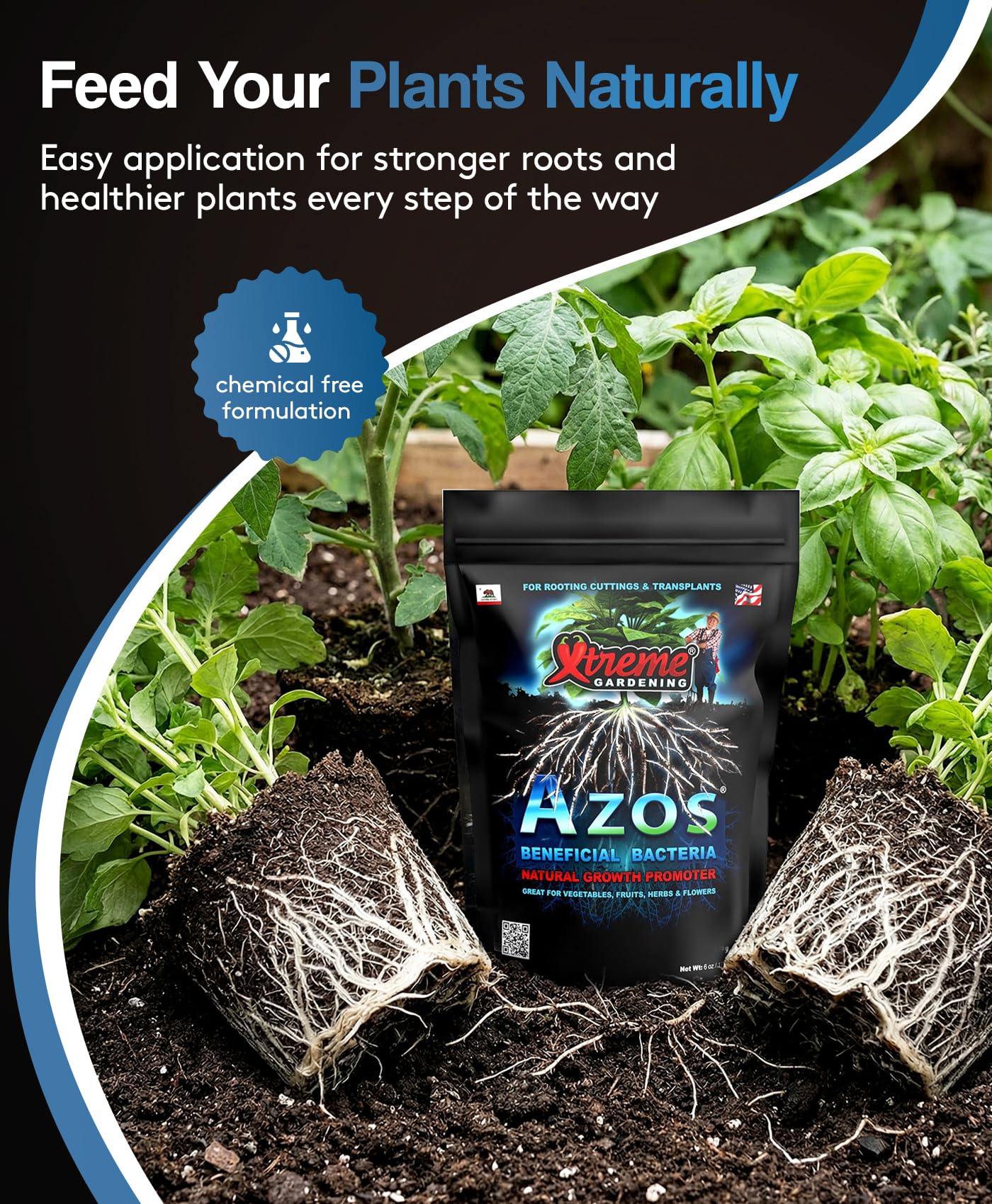 Xtreme Gardening Azos Bacterias beneficiosas, promotor de Crecimiento Natural, Bolsa de 6 onzas