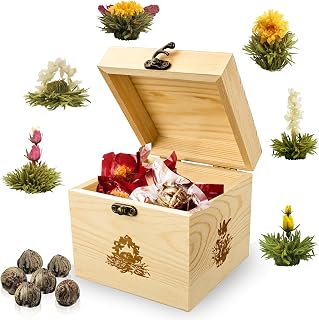 Creano Mix de Té de Flores - Caja de Madera con 6 Flores de Té | 6 Tipos diferentes (Té blanco)