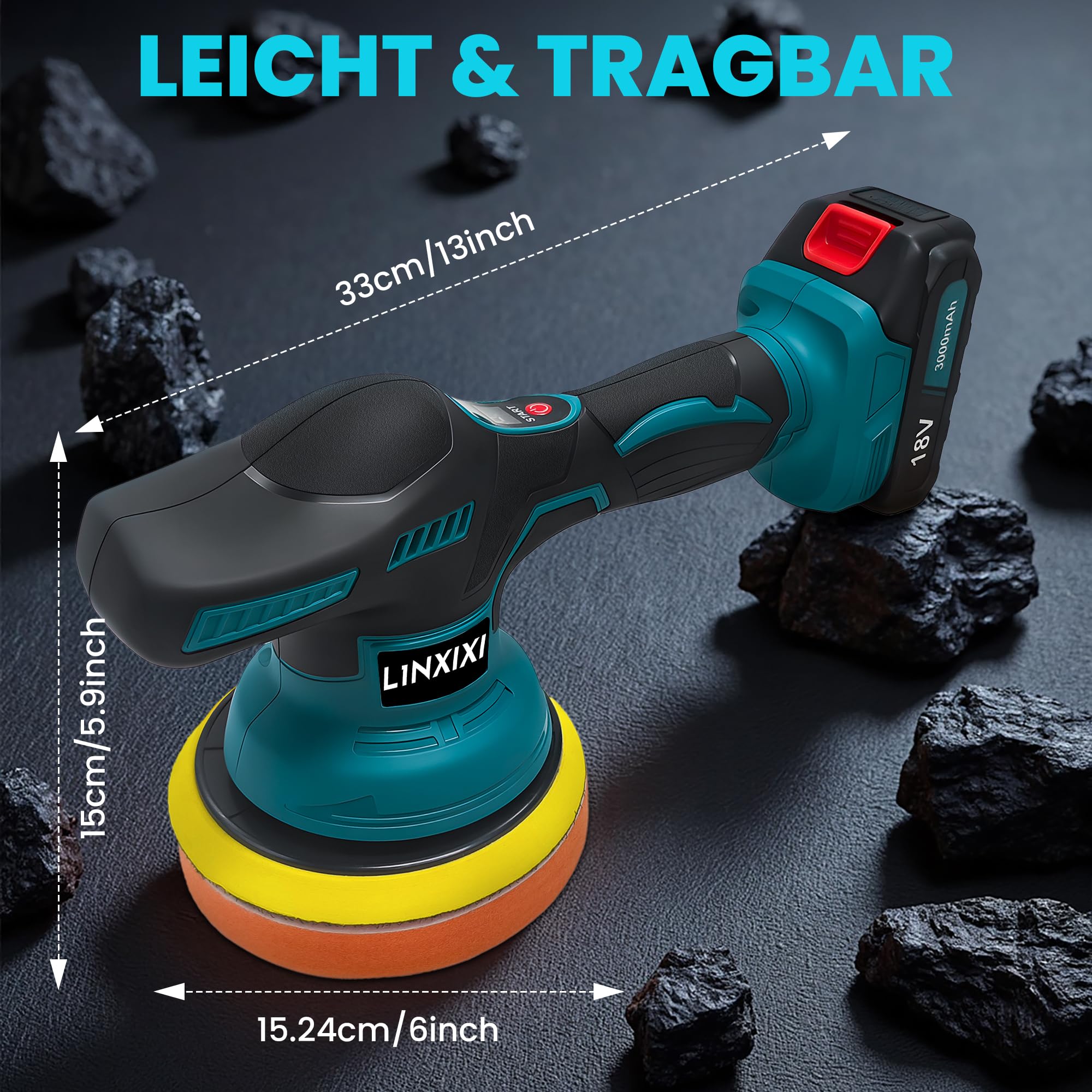 Poliermaschine Auto für Makita 18V-Akku, 6 Zoll Orbital Auto Politur mit 8 Variablen Geschwindigkeiten,27pcs Auto poliermaschinen Set, für Polieren/Wachsen/Autodetaillierung (ohne Akku)