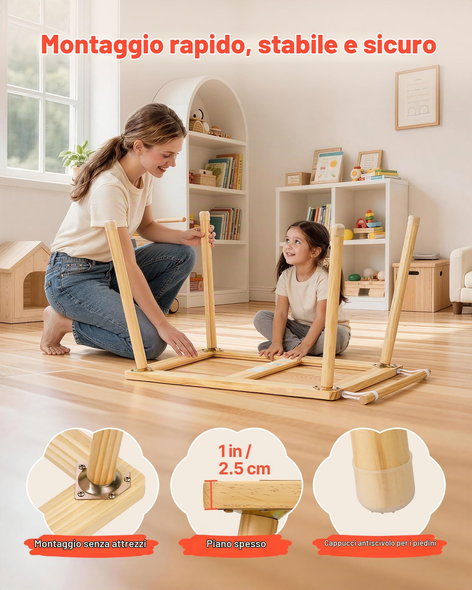 VEVOR Tavolo Sensoriale per Bambini, Banco Multifunzioni in Legno con 2 Sgabelli, Piano a Doppio Lato, Contenitori Portaoggetti e Piedini Antiscivolo, per Giochi con Sabbia e Acqua Disegno Studio