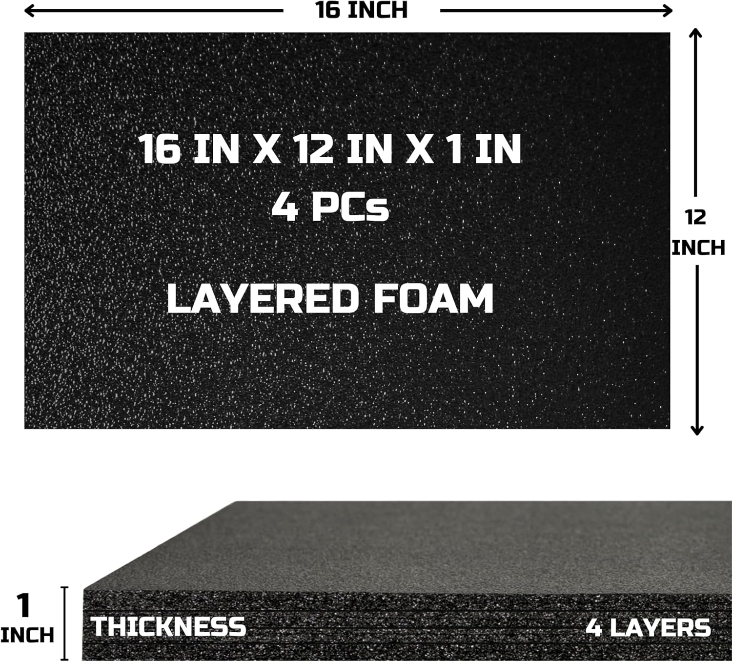 ONREVA Tool Box Foam 16x12x1 inch 4Pack, Foam Inserts for Cases, Polyethylene Storage Sheets for Toolbox Hard Case, Tool Shadow Insert, Kaizen Organizer Sheet, Black