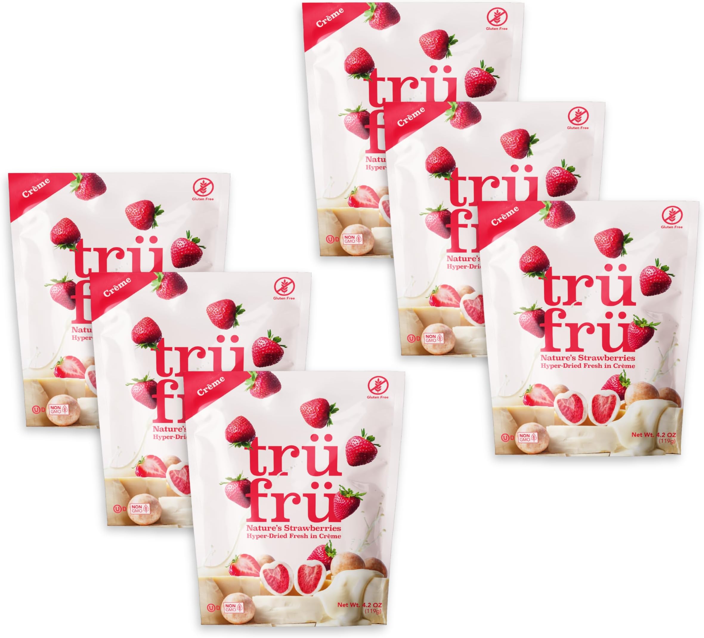 Tru Fru Hyper-Dried Strawberries & Creme, Kosher, Gluten Free & Non-GMO, 4.2 Ounce (Pack of 6)