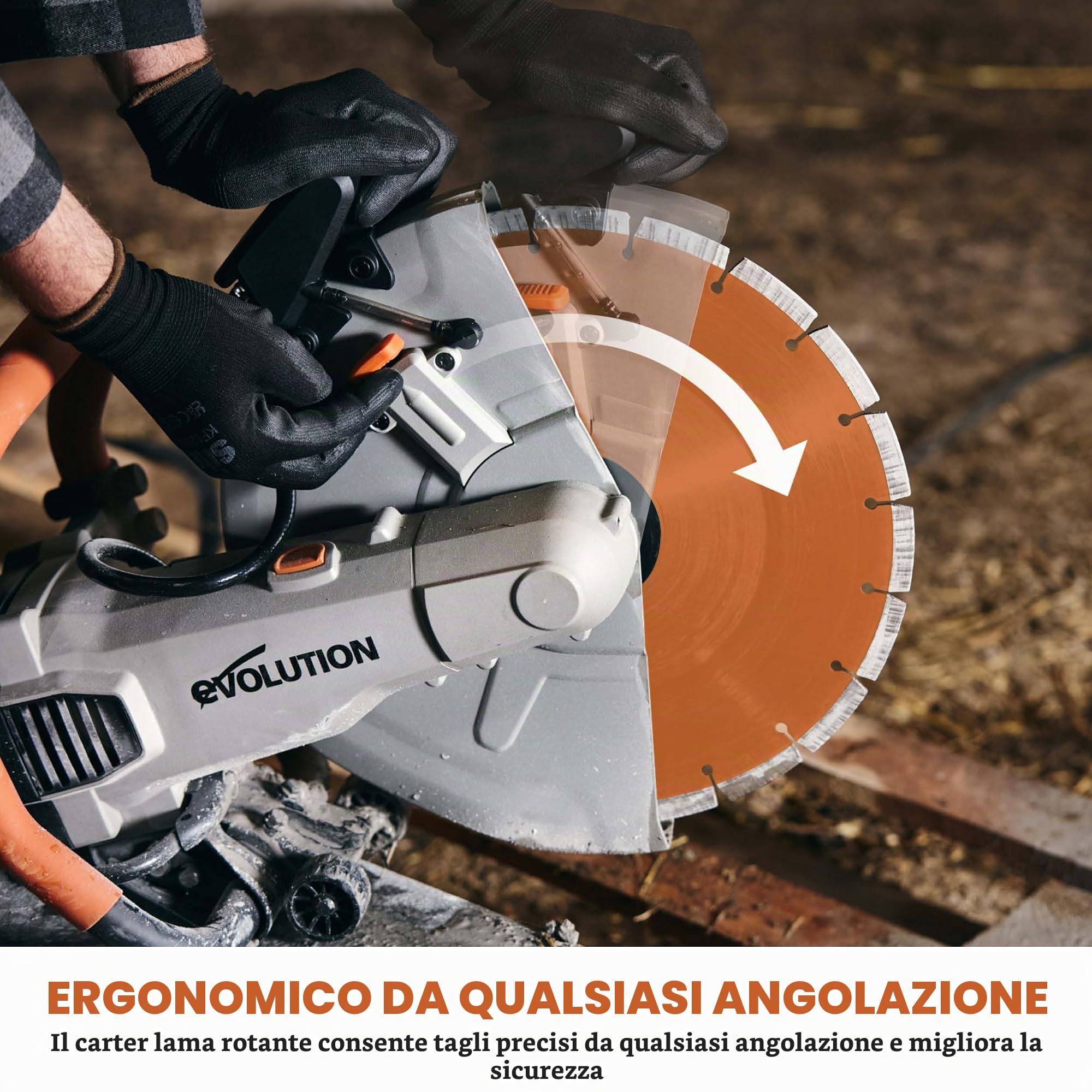 Evolution Power Tools R350DCT - Sega per calcestruzzo, per tagliare calcestruzzo, pietra, mattoni, tegole e altro, taglierina a disco elettrica da 350 mm, lama diamantata di alta qualità, 230 V, 350