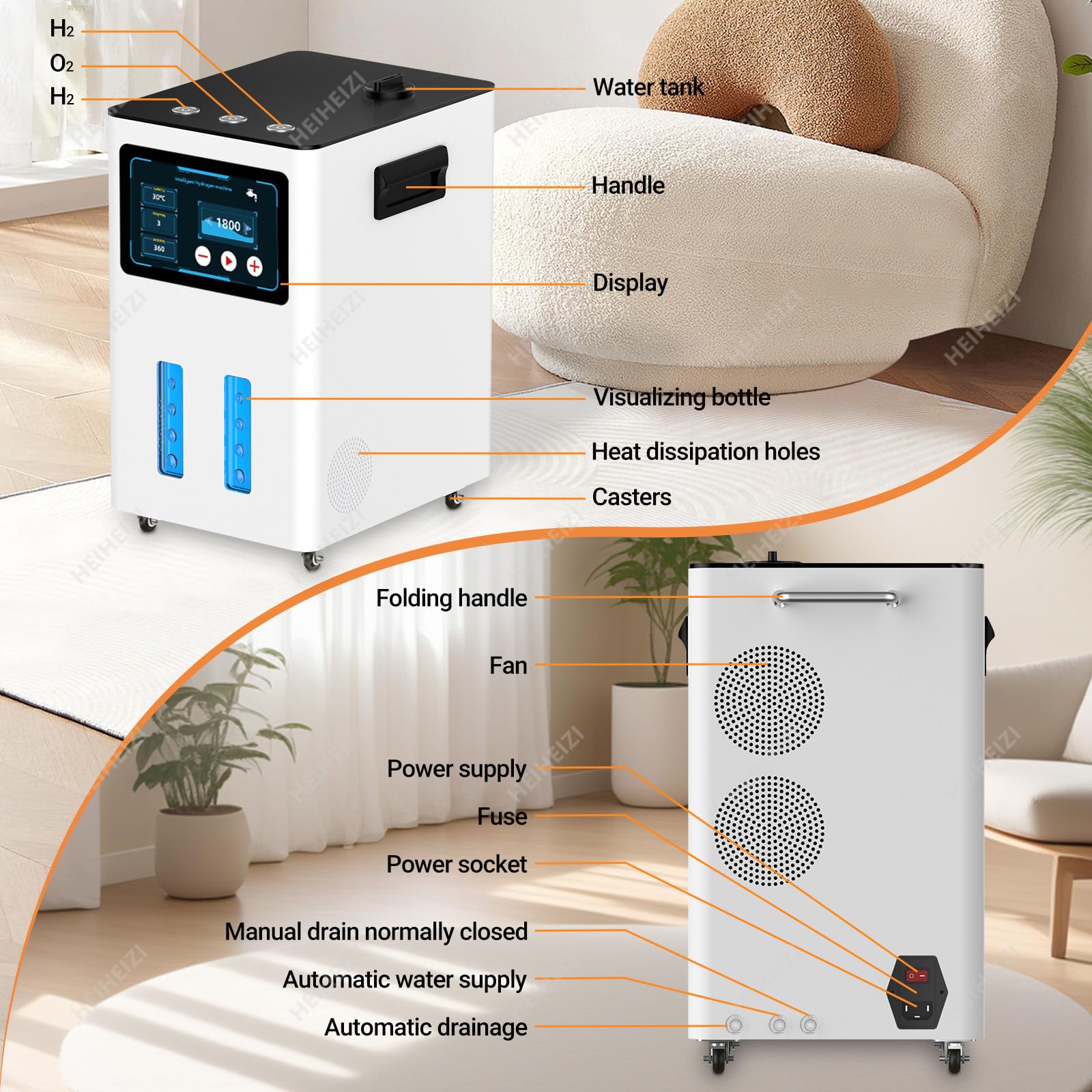 Neuer Wasserstoffgenerator, Browns-Gas-Inhalationssystem, 99,99% hochreines, geräuscharmes Wasserstoff-Inhalationsgerät, SPE-PEM-Technologie, für den Heimgebrauch White-1500ml/min