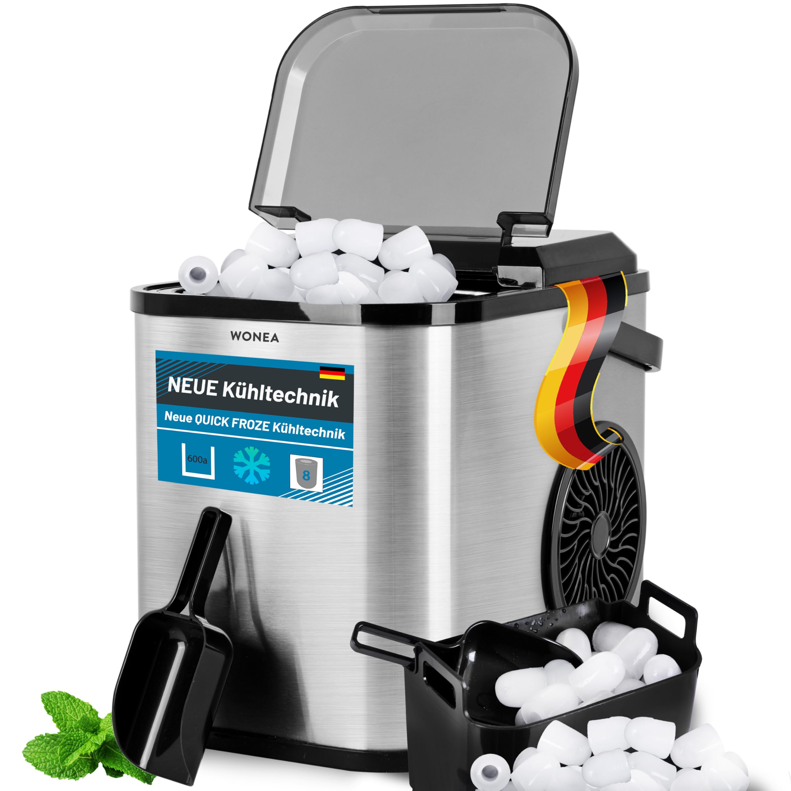Eiswürfelmaschine Selbstreinigend, Eiswürfelbereiter mit 1Liter Wassertank | Eiswürfelbereiter Selbstreinigend klein 1 Liter, Edelstahl Eiswürfel-Maker schwarz Party-Eiswürfel-Maschine für Cocktails