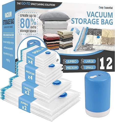 Cozy Essential 12 Pack Travel Vacuum Storage Bags with Rechargeable