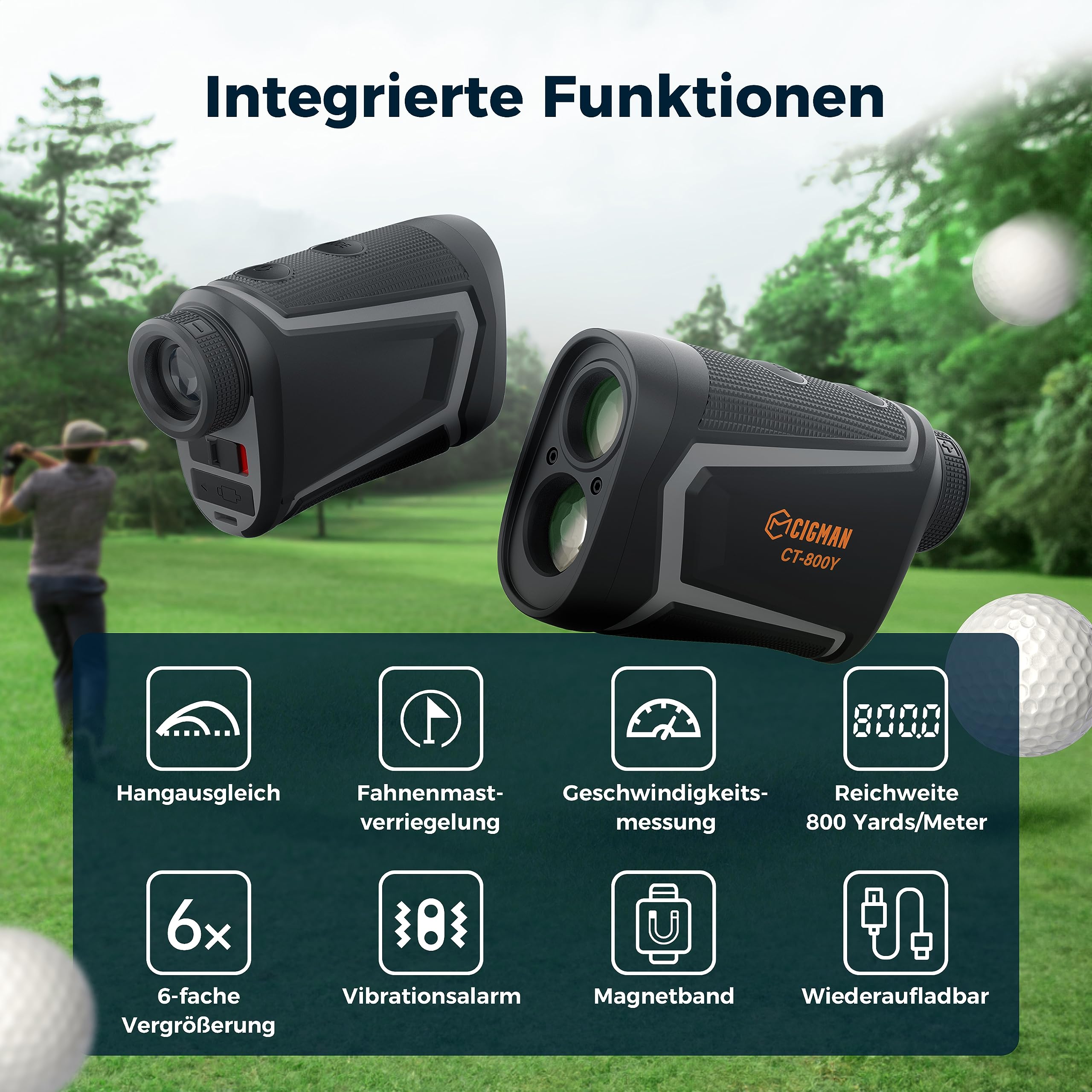 CIGMAN Laser Golf Entfernungsmesser 700M 7X Golf Rangefinder mit Slope-USB Wiederaufladbar, Fünf Messmodi, Flaggenmastverriegelung, Geschwindigkeitsmessung, Wettkampftauglich