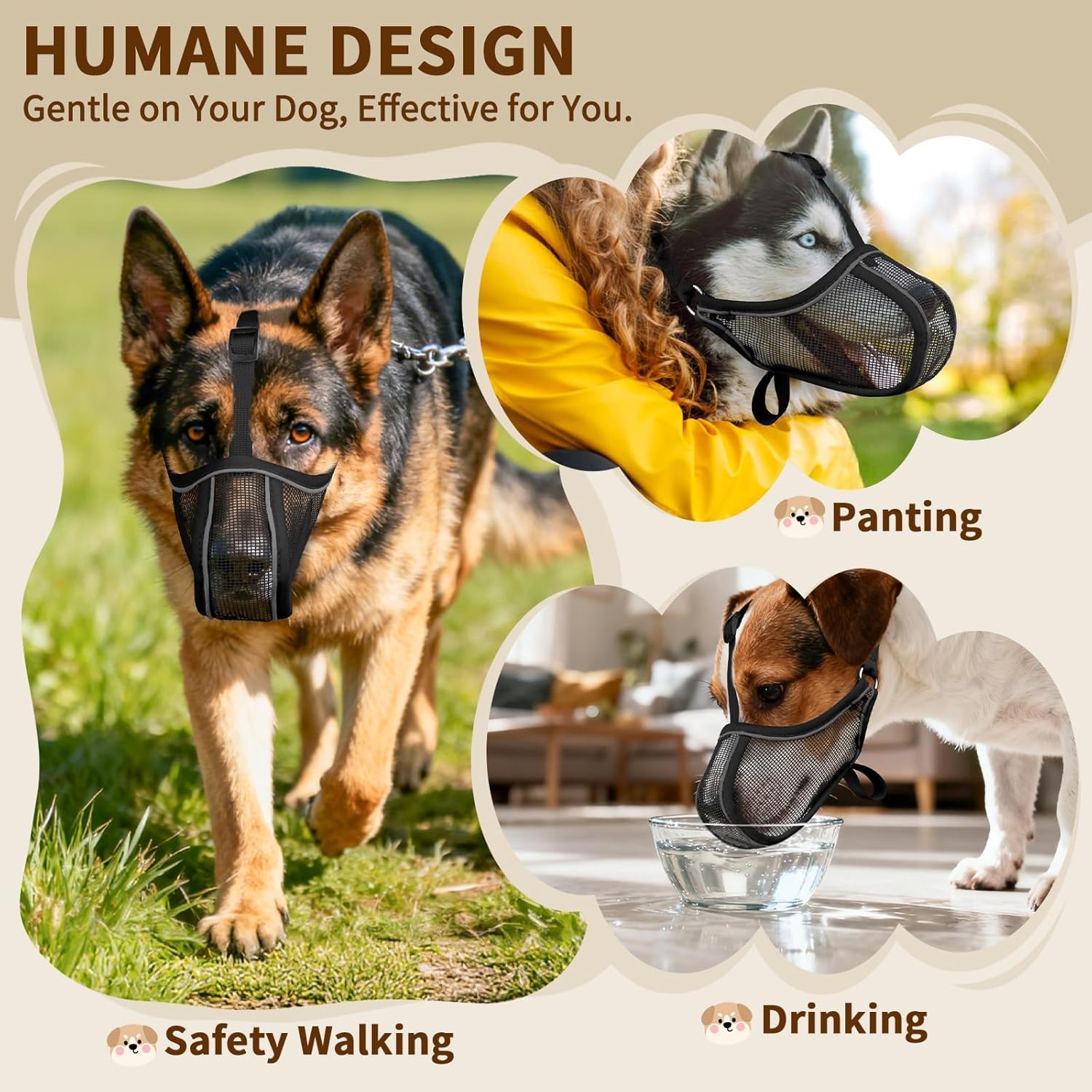 Full-Covered Mesh Dog Muzzle(Black, L) and Closed Mesh Dog Muzzle(Black, L) Bundle for Medium to Large Dogs to Prevent Dogs from Scavenging Licking Biting Chewing