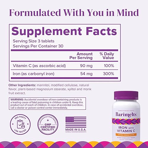Miniatura 4 de BariMelts Variedad de vitaminas bariátricas - Hierro con vitamina C, vitamina B12 Plus y vitamina B1
