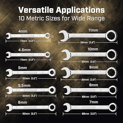 Miniatura 2 de Juego de llaves pequeñas, juego de llaves combinadas enana, 10 piezas, métricas, 0.236-0.394 pulgadas, ligero, con bolsa rodante para mantenimiento