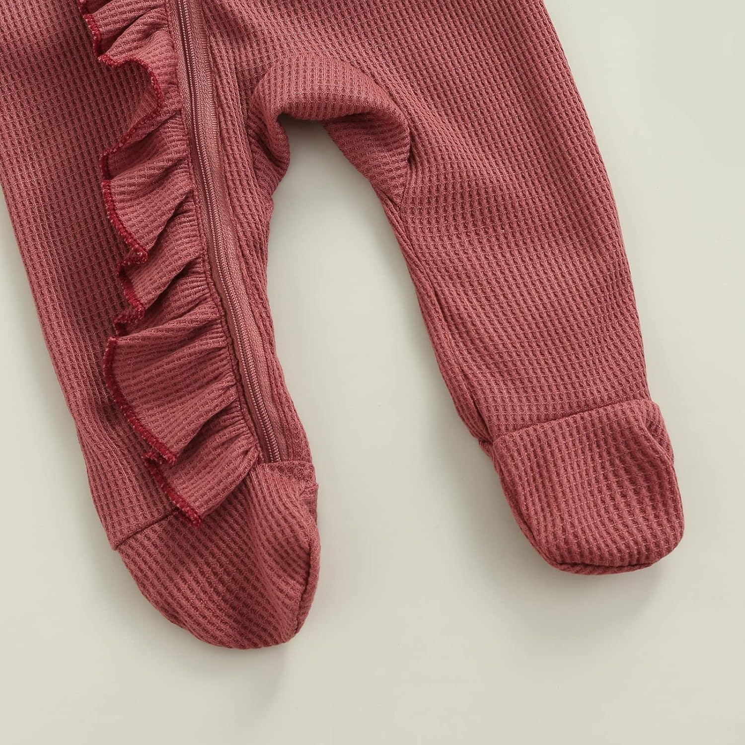 One opening Newborn Baby Boy Girl Zipper Footies Pajamas Pjs Ribbed Solid Long Sleeve Romper Jumpsuits Footed Sleep and Play - Image 7