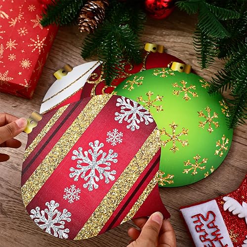 Miniatura 7 de 6 adornos colgantes de Navidad para exteriores, decoración plana de madera, adornos redondos de doble cara para patio, porche, techo, decoración de