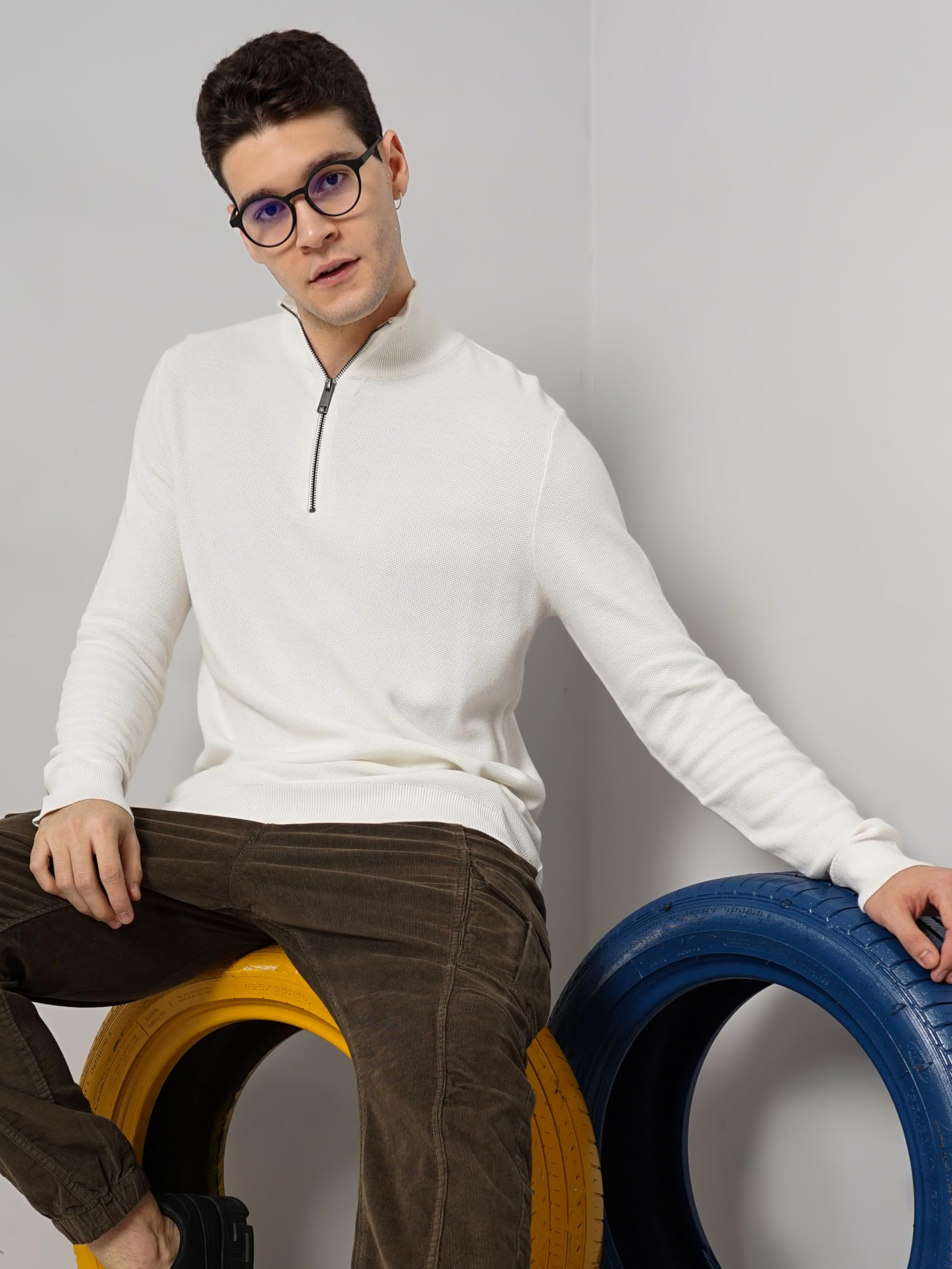 Celio Uomini Solido Off-White Regolare Maglione