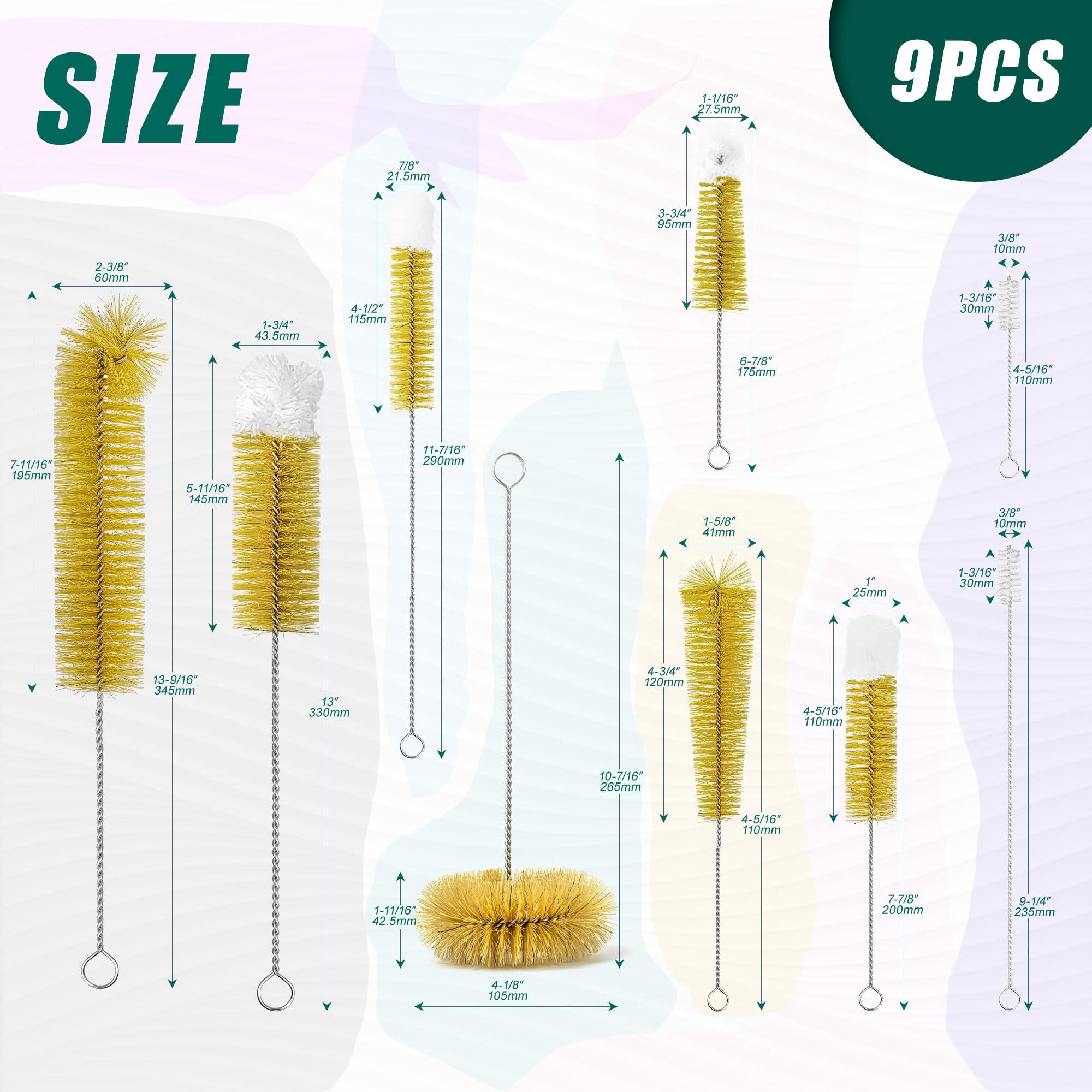Bottle Cleaning Brushes - 9 Pack for Sparkling Bottles -2 Bottle Cleaning Brushes - 9 Pack for Sparkling Bottles -2