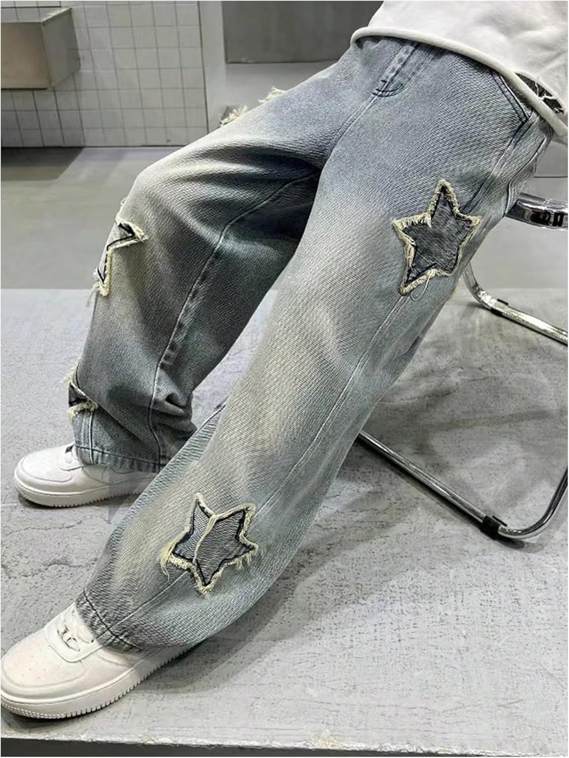 SHENHE Boy's Star Baggy Jeans Teen Boys Straight Wide Leg Denim Pants with Pockets - Image 5