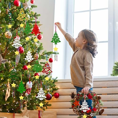 Miniatura 4 de Paquete de 12 carillones de viento para niños, kits de manualidades de Navidad, carillón de viento de madera sin terminar, adornos de árbol de