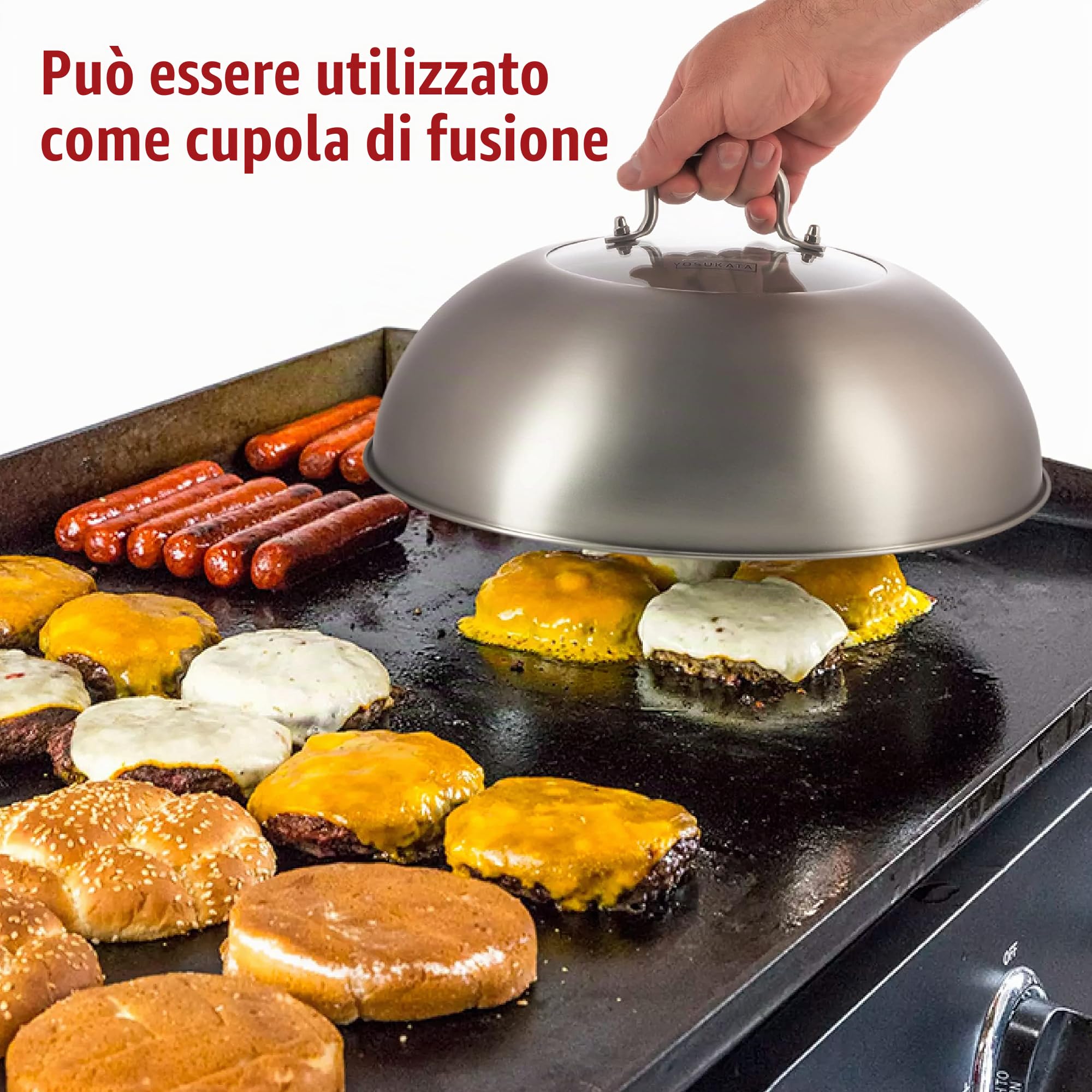 YOSUKATA Wok Padella Professionale 34 cm - Tradizionale Wok Acciaio al Carbonio Fondo Piatto + Coperchio Wok 32,5 cm