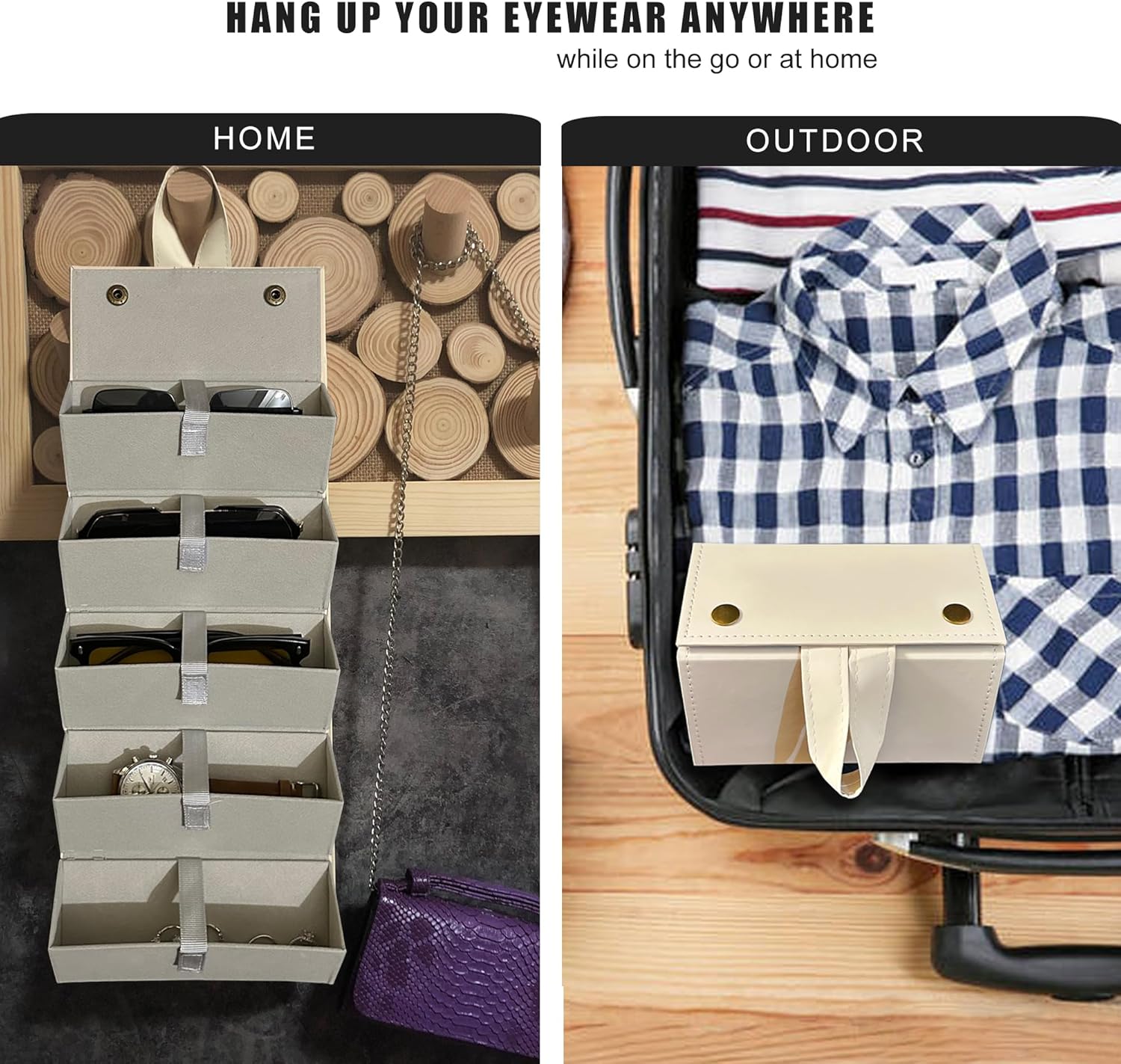 Longjet Sunglasses Organizer Travel Glasses Case 5 Slots Multiple Pairs Eyeglasses Storage Box Hanging Eyewear Holder - Image 3