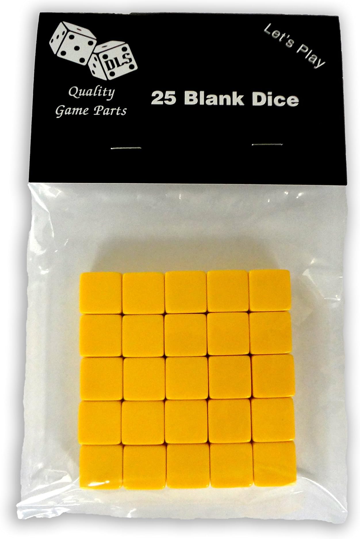 25 Blank Yellow Dice 16MM