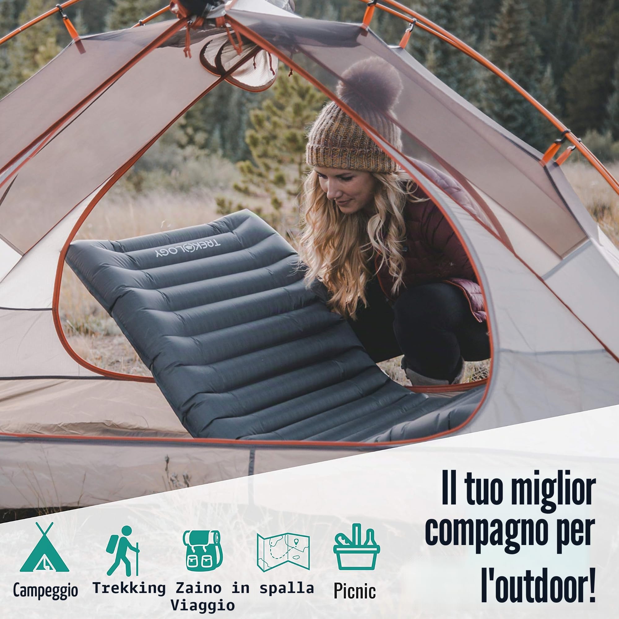 TREKOLOGY Materassino da Campeggio, Materassino per Dormire, Materasso da Campeggio - UL80 Materassino Gonfiabile ad Aria, Tappetino da Campeggio, Materassino Leggero da Campeggio