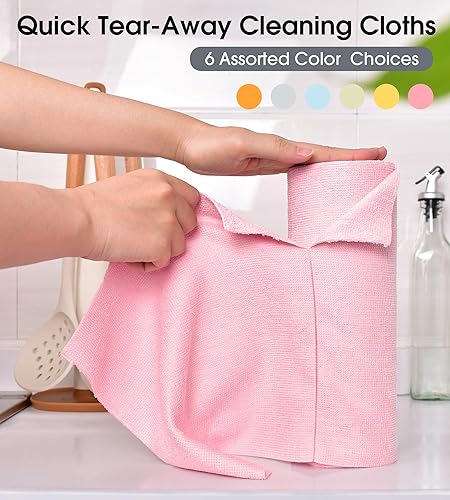 Miniatura 5 de Rollo de paño de limpieza de microfibra, toallas extraíbles, trapos lavables reutilizables, 20 hojas, para secar platos de cocina y automóvil (rosa)
