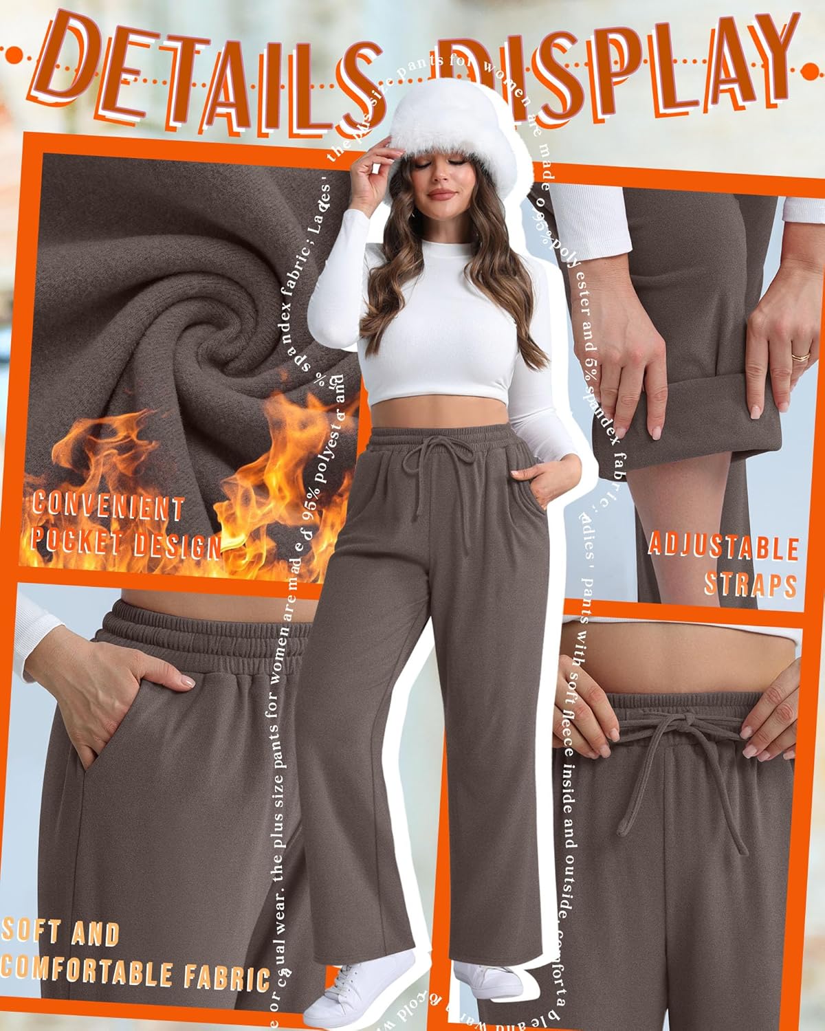 3 Pack Women's Plus Size Thermal Sweatpants Fleece Wide Leg High Waist Drawstring Yoga Lounge Pants with Pocket - Image 4